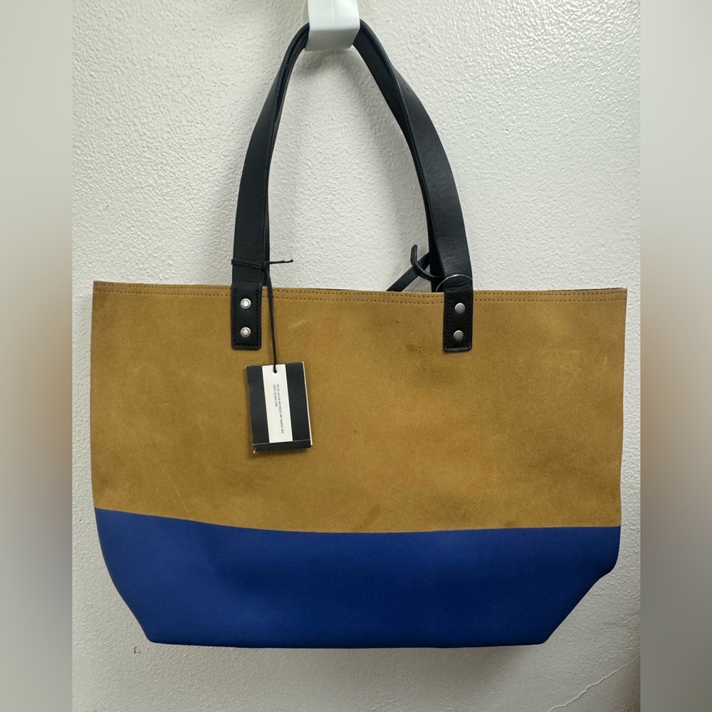 Jack Spade Tan Suede Tote with Blue and Black Accents - Picture 6 of 7
